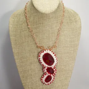 Madeira Beaded Red Cabochon Pendant Necklace