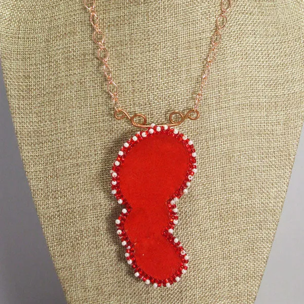 Madeira Beaded Red Cabochon Pendant Necklace