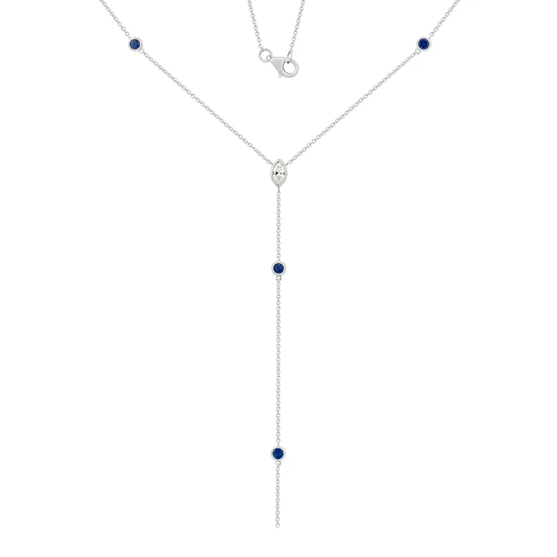 Marquise and Gem Lariat Necklace