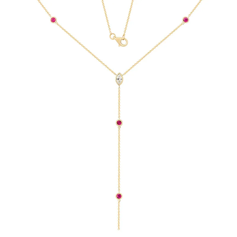 Marquise and Gem Lariat Necklace