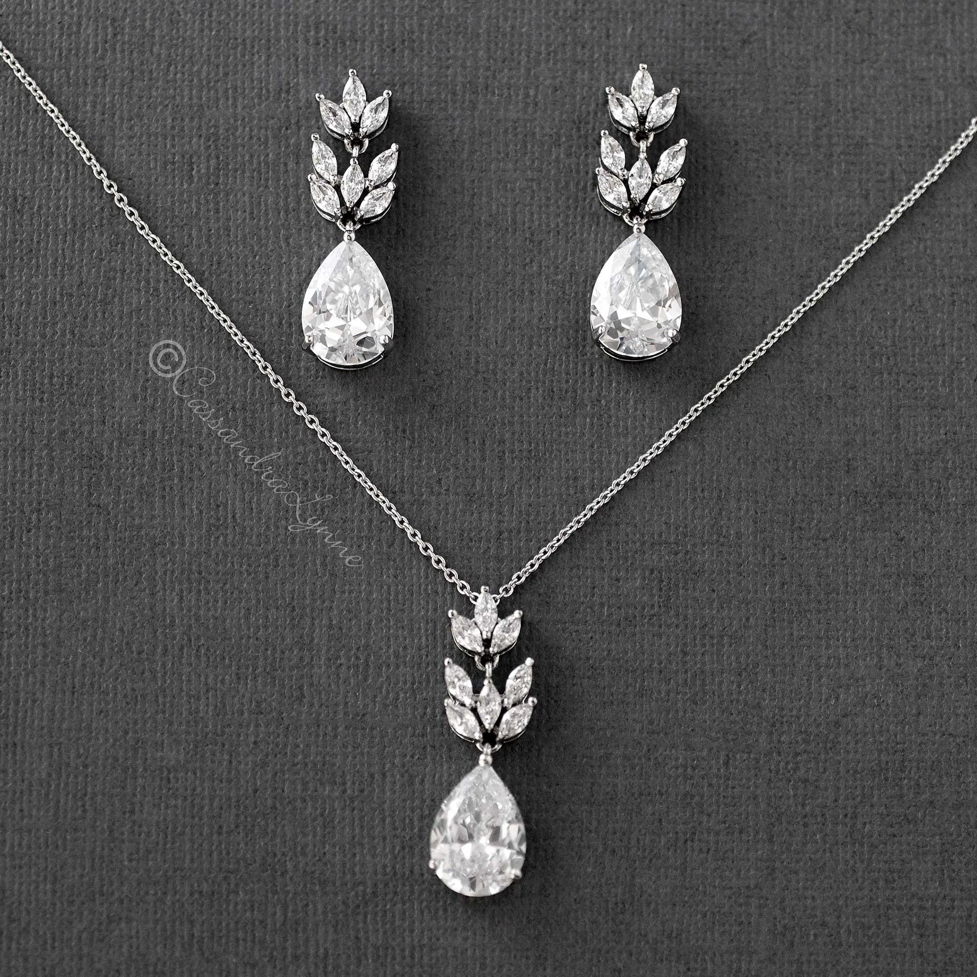 Marquise Water Drop Pendant Necklace Set