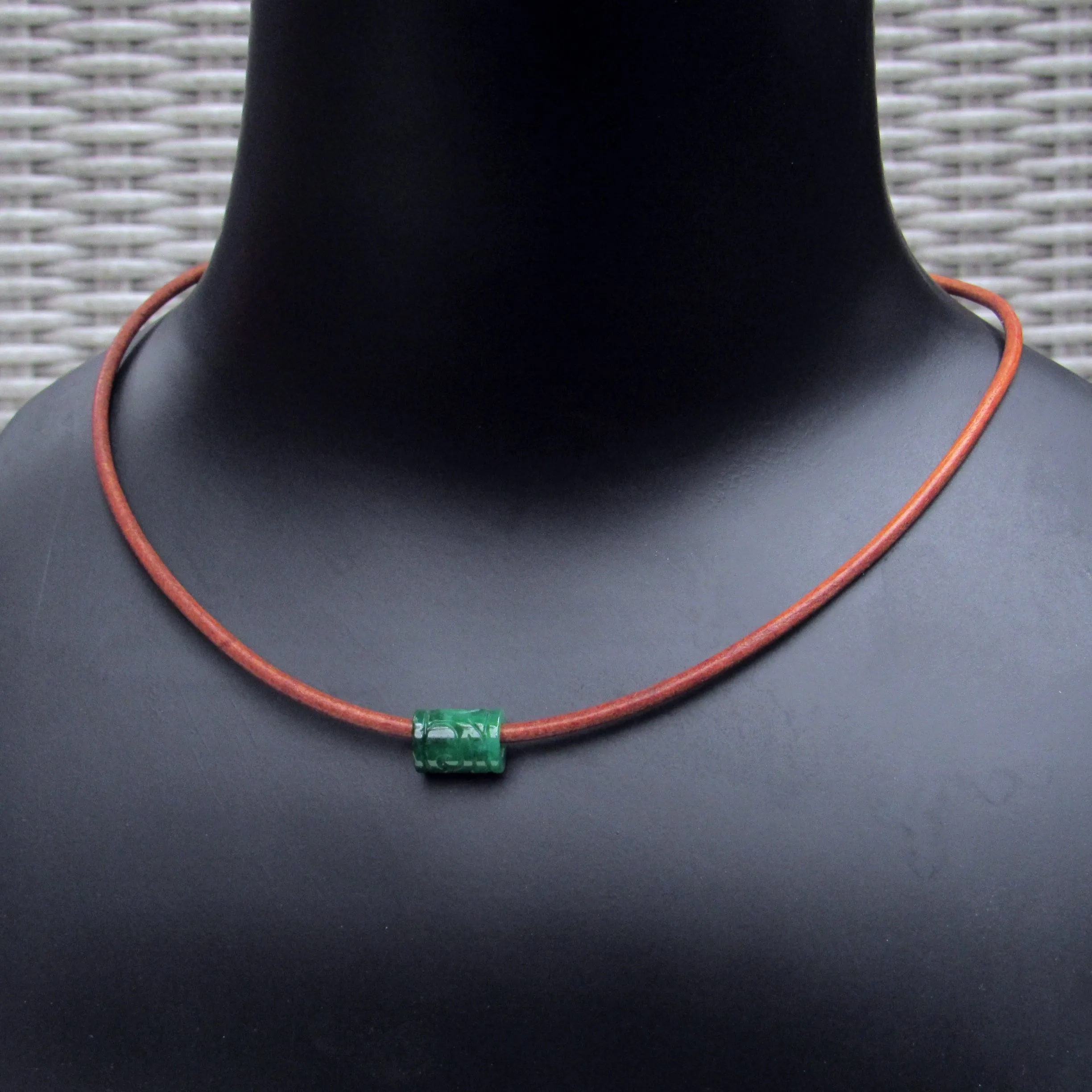 Men's Minimalist Leather Necklace with Gemstone