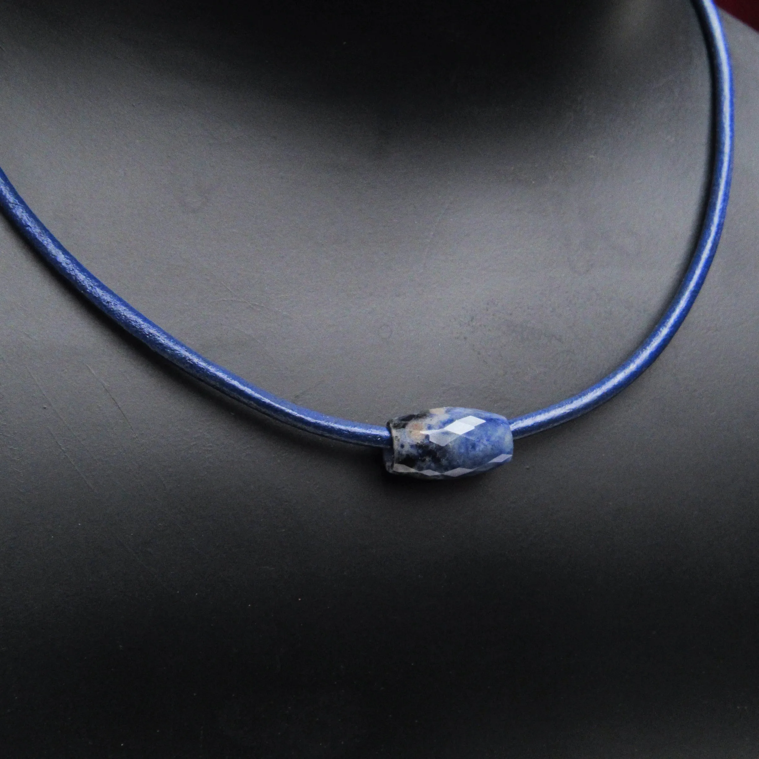 Men's Minimalist Leather Necklace with Gemstone