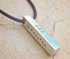 Mens Personalized Bar Necklace, Fathers Day Gift, Dad Necklace, Boyfriend Gift, Four Sided Bar Necklace, Mens Personalized Necklac