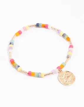 Mixed Bead & Coin Pendant Bracelet