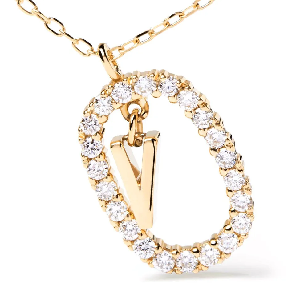 Moissanite Letter V Dangle Pendant Necklace