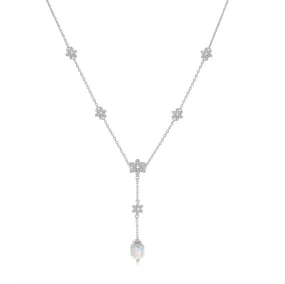 Moonstone Silver Floral Lariat Necklace - Daffodil