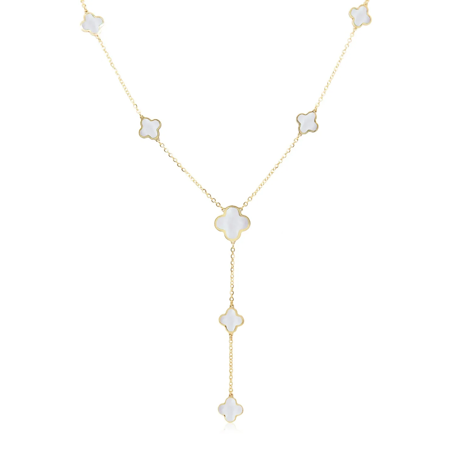 Mother of Pearl Clover Station Lariat Necklace