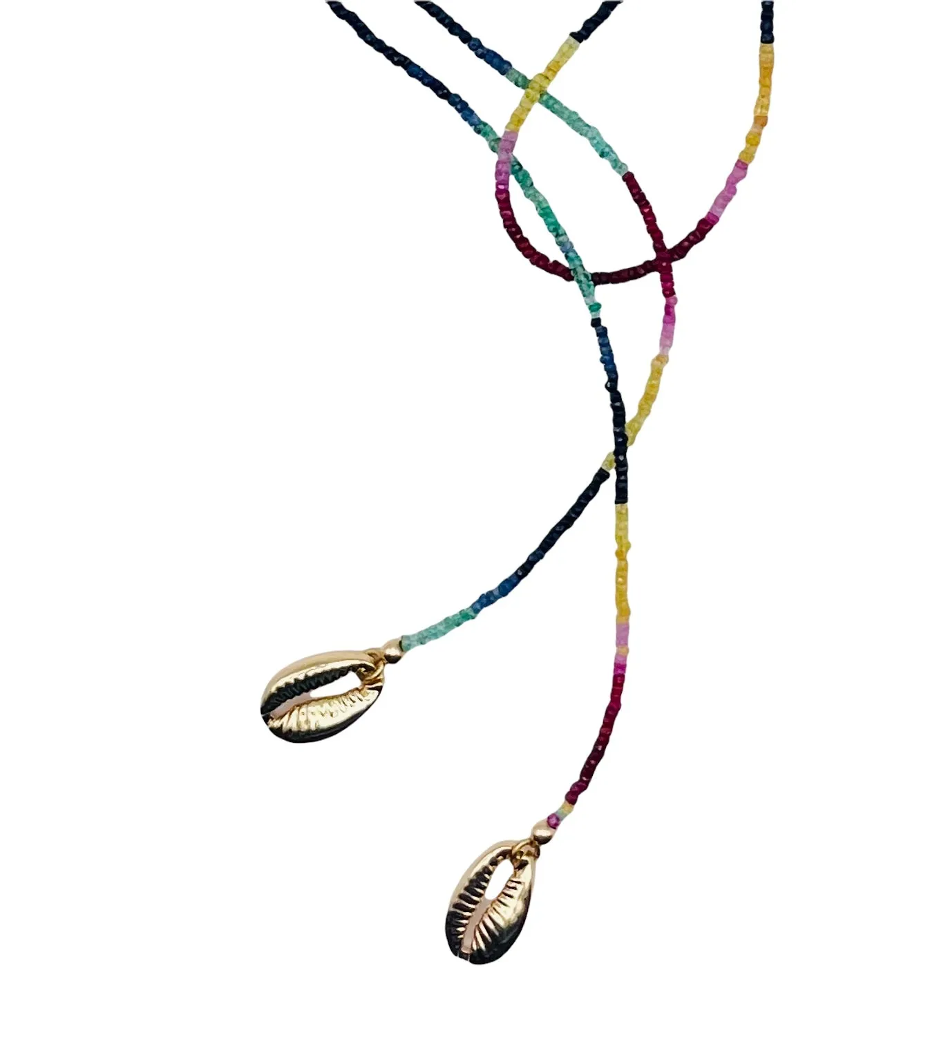 Multi Sapphire & Gold Cowrie shells Lariat