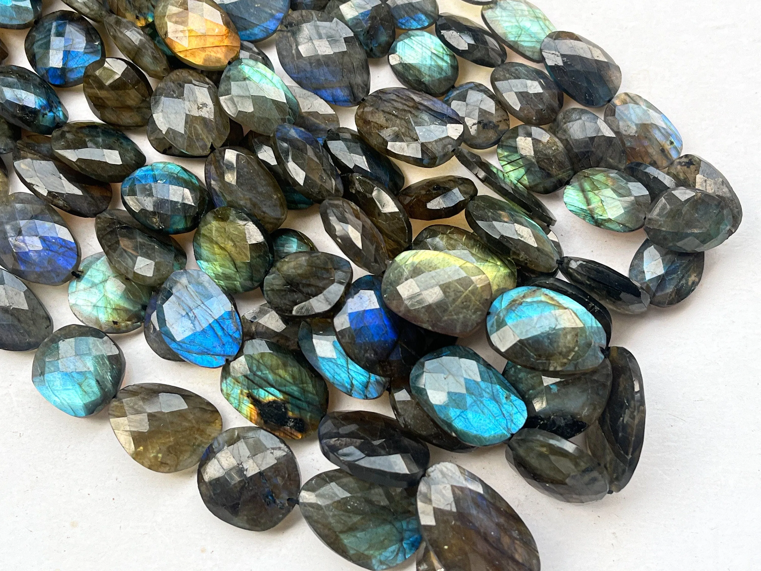 Natural Flashy Labradorite faceted oval shape beads