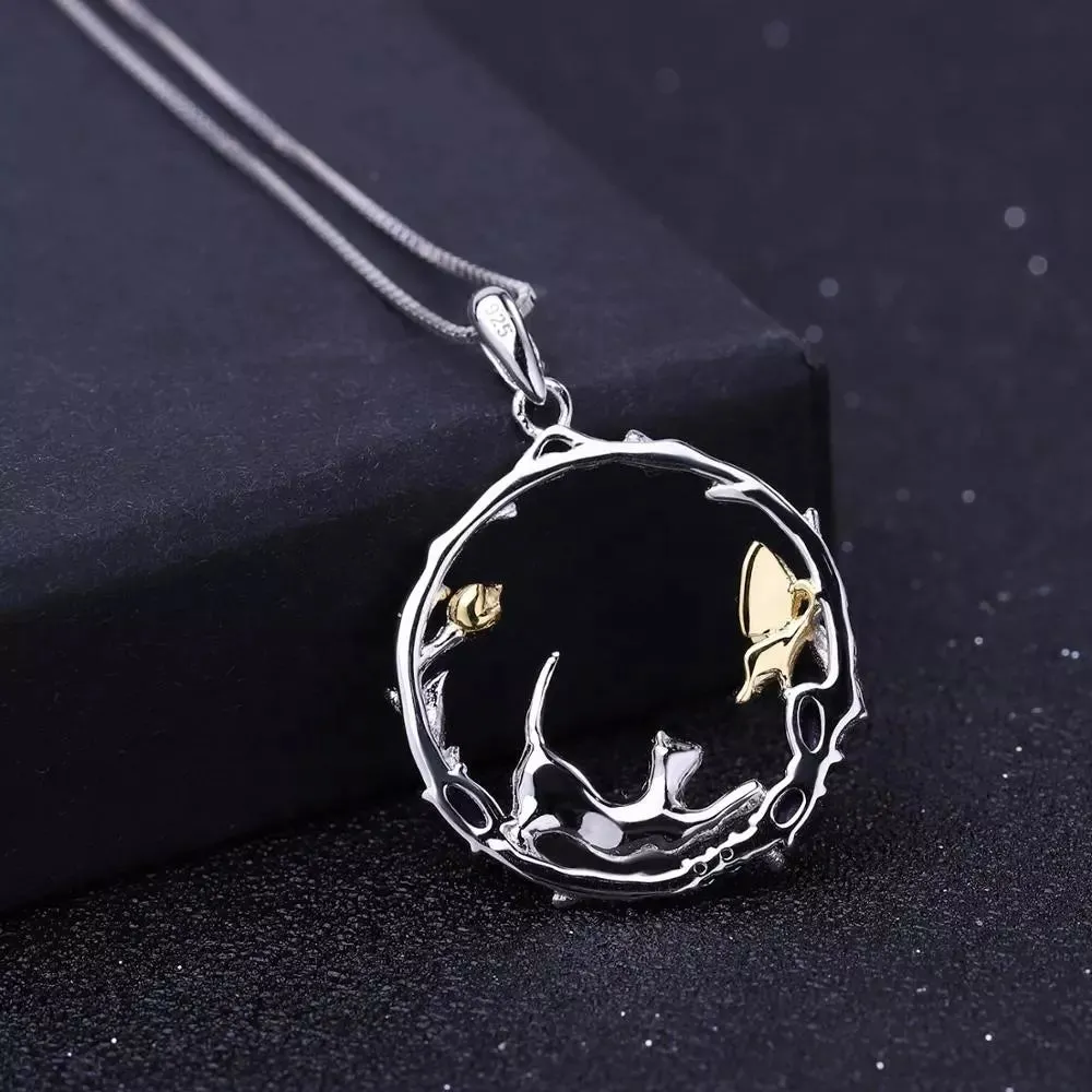 Natural Gemstone Fine Jewelry Cat Necklace in Solid 925 Sterling Silver and 18K Gold Plating