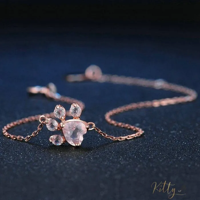 Natural Rose Quartz Cat Paw Set (14K Rose Gold Plated)