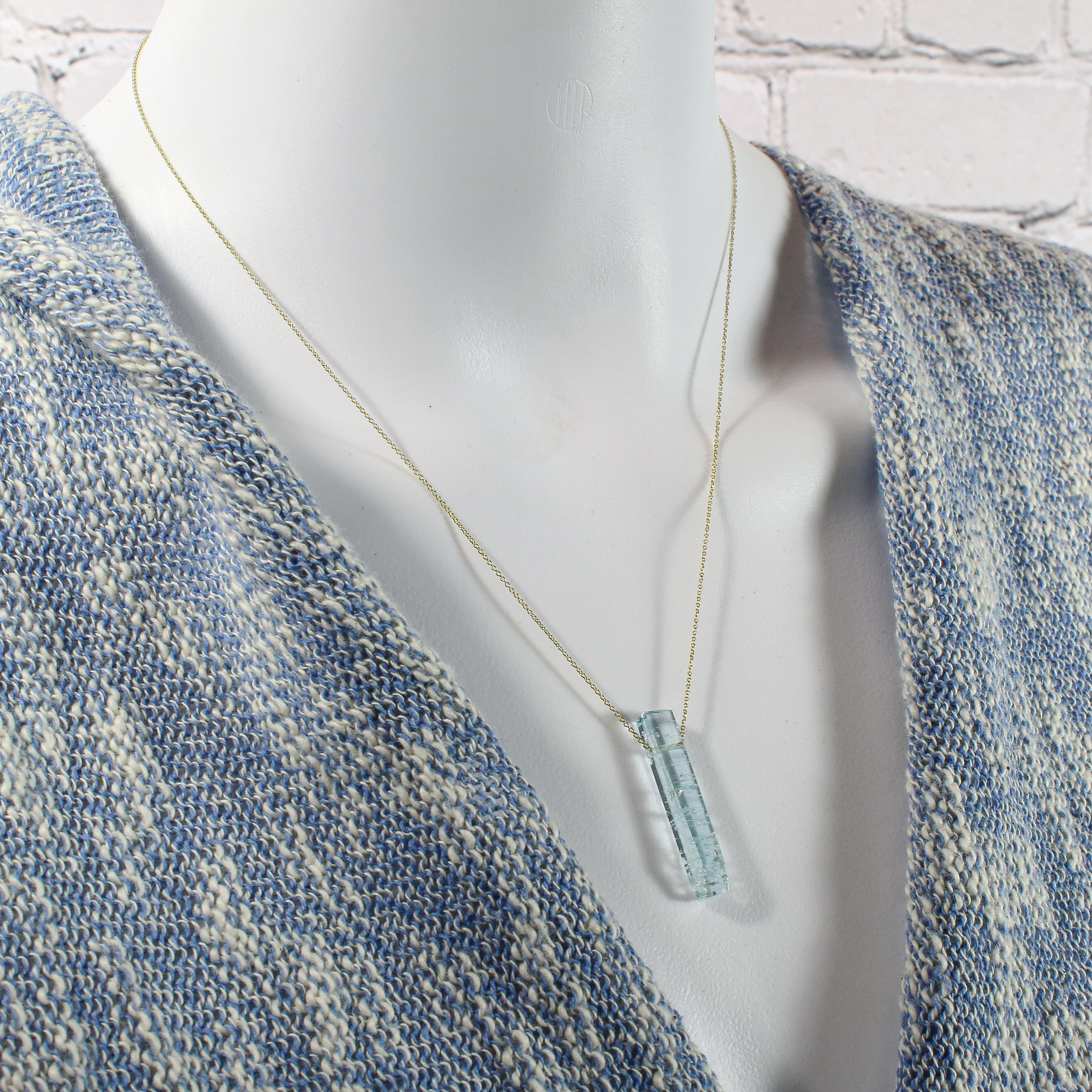 NEW! Aquamarine Crystal on 14k Gold Necklace by Margaret Solow