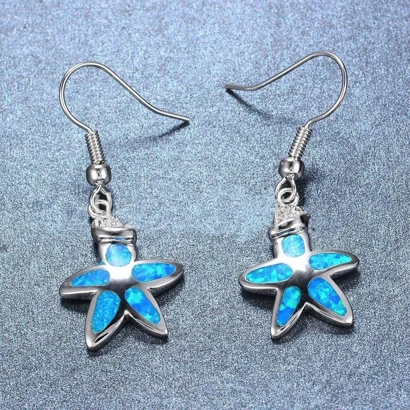 Ocean Starfish Fire Opal Necklace & Earrings Classic Trendy Jewelry Set