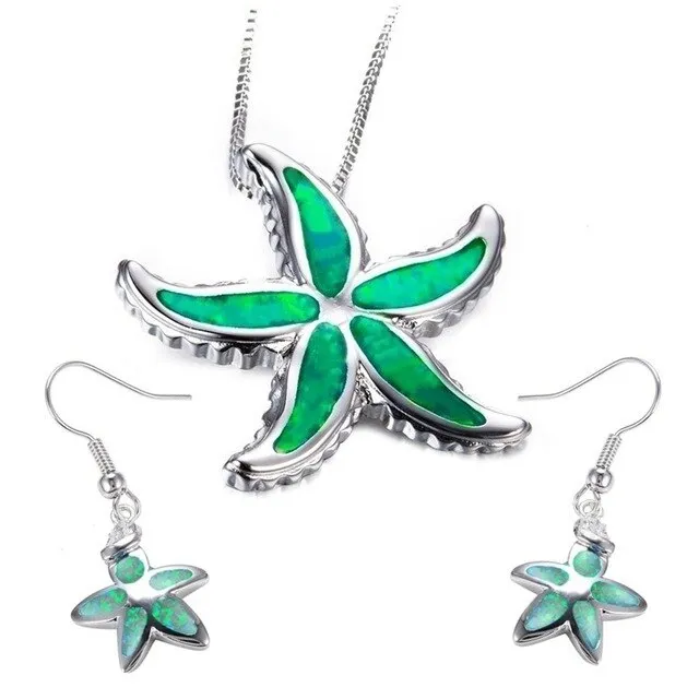 Ocean Starfish Fire Opal Necklace & Earrings Classic Trendy Jewelry Set