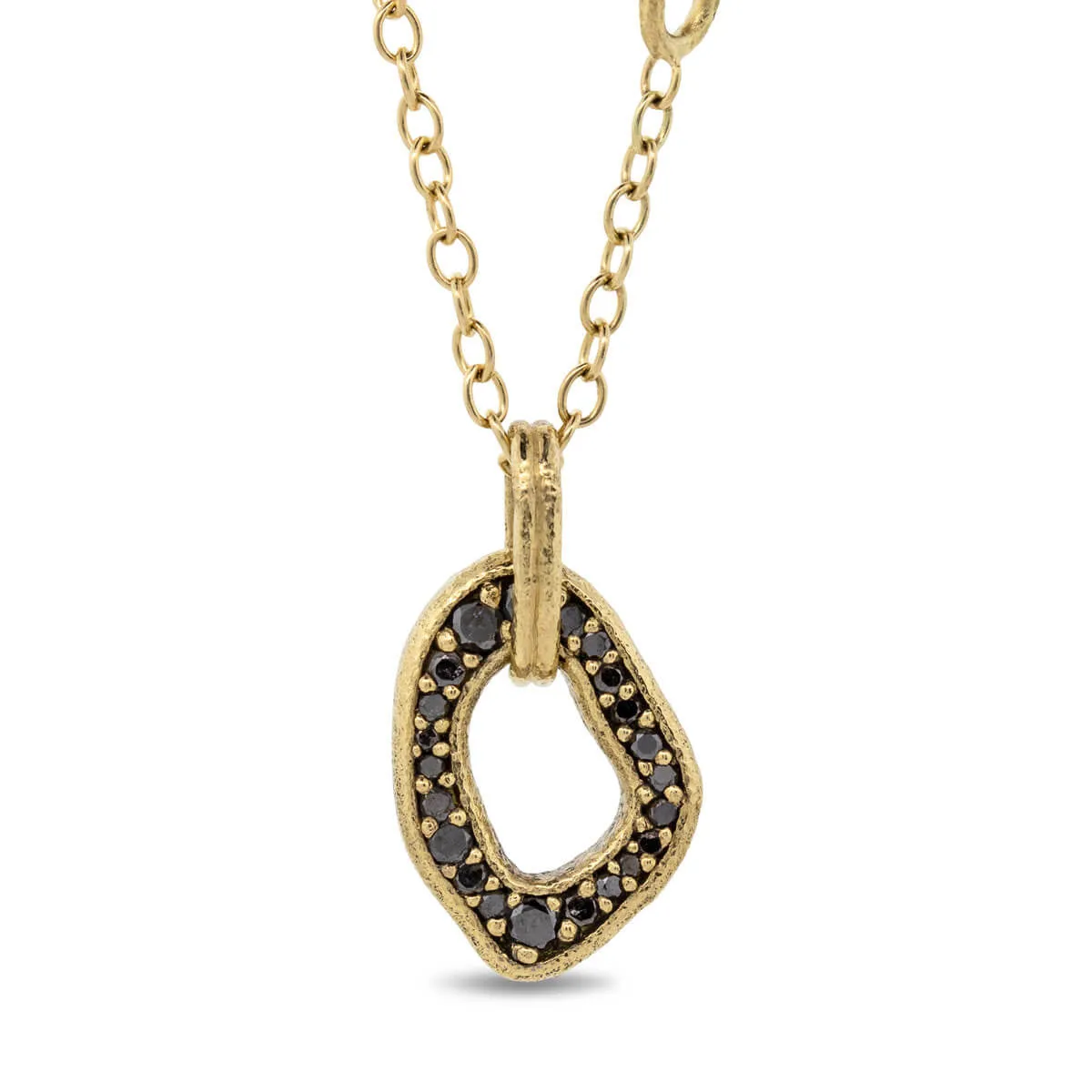 Open Pebble Pave Diamond Pendant Necklace in 18k gold