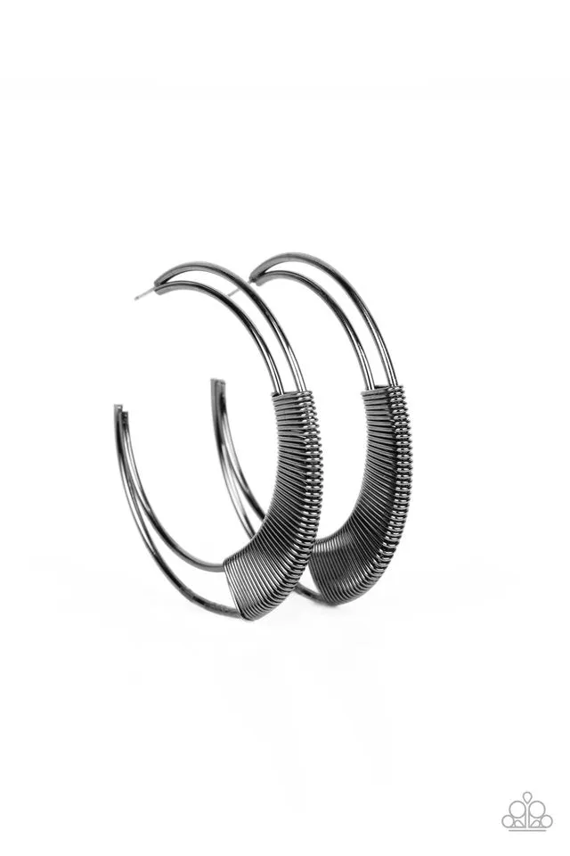 Paparazzi Artisan Attitude - Black Hoop Earrings