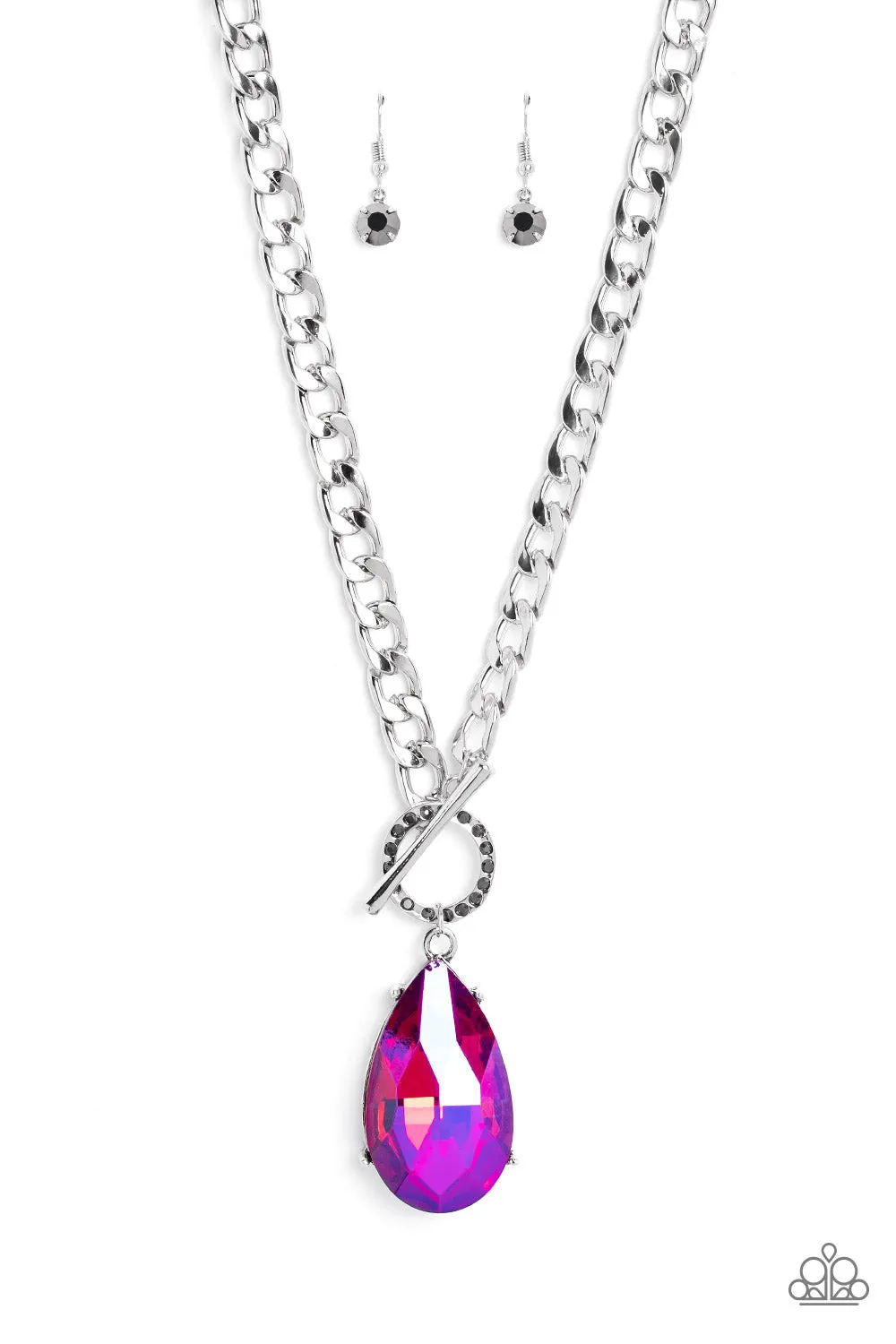 Paparazzi Edgy Exaggeration Pink Exclusive Necklace & Earring Set