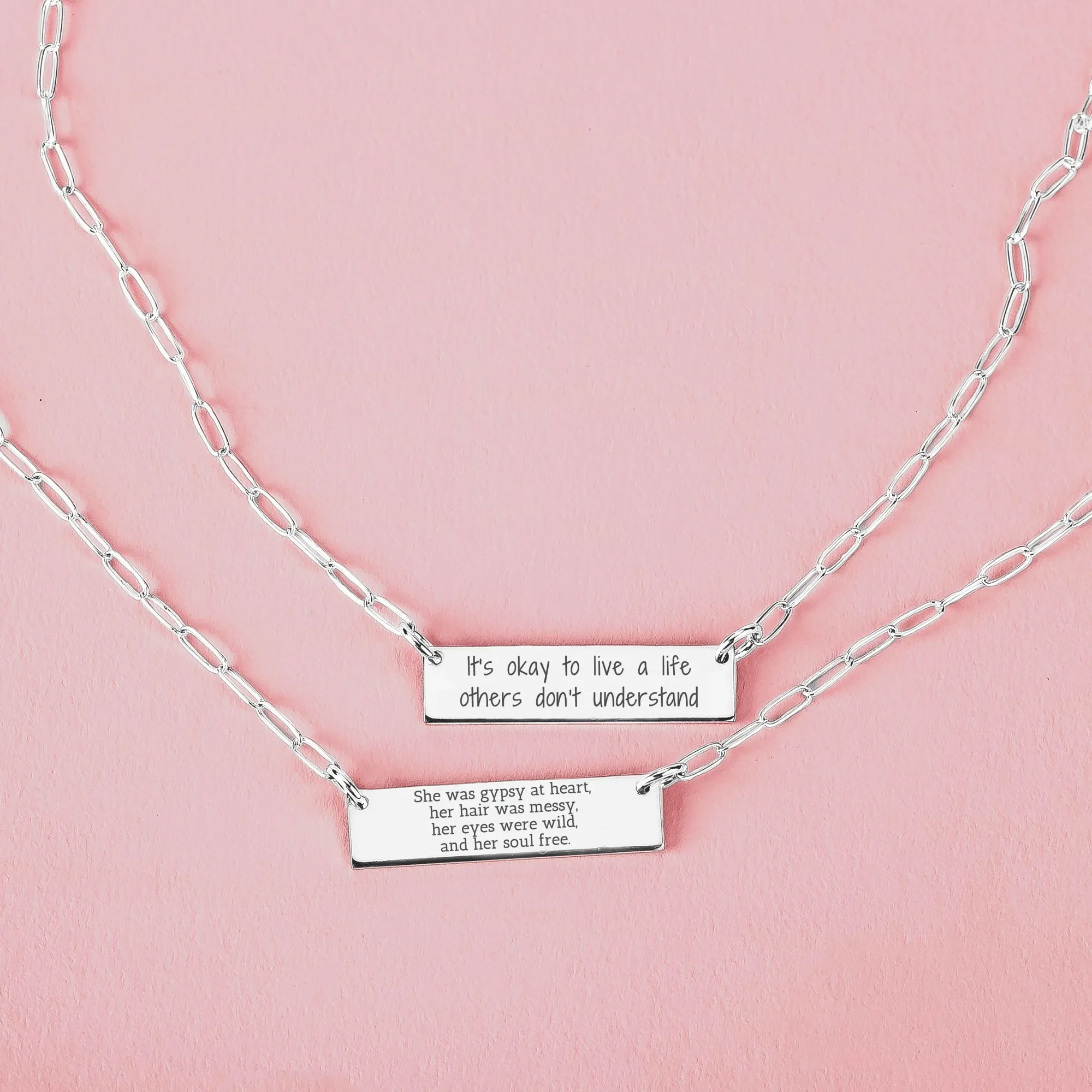 Paperclip Chain Custom Quote Bar Necklace