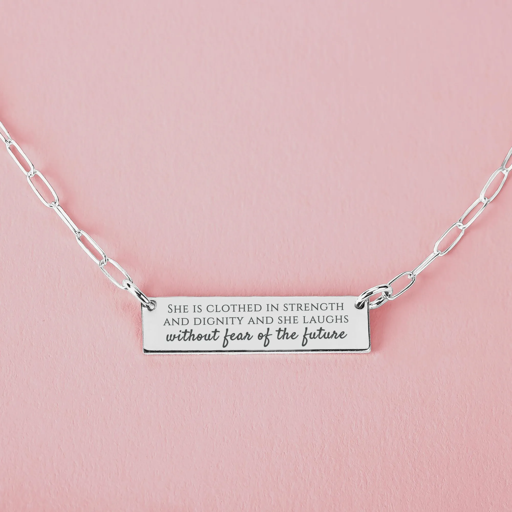 Paperclip Chain Custom Quote Bar Necklace