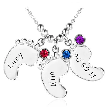 Personalized Baby Feet Mother's Necklace 1, 2, 3 or 4 Birthstones