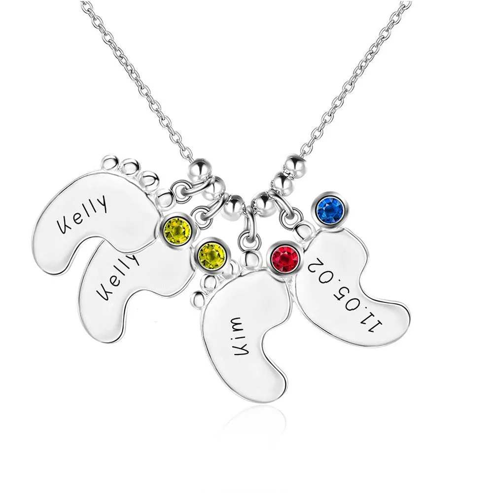 Personalized Baby Feet Mother's Necklace 1, 2, 3 or 4 Birthstones