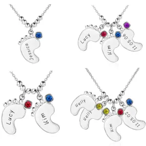 Personalized Baby Feet Mother's Necklace 1, 2, 3 or 4 Birthstones