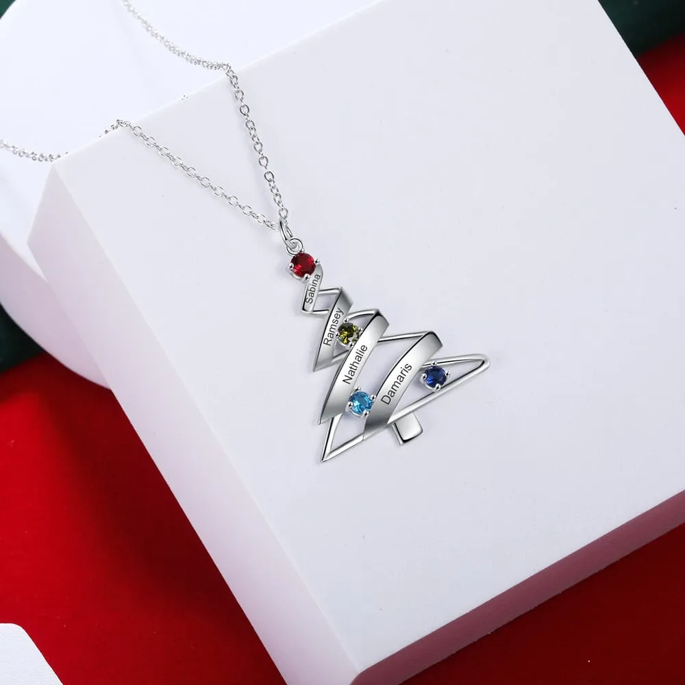 Personalized Birthstone Christmas Tree Necklace