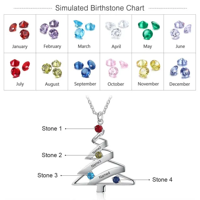 Personalized Birthstone Christmas Tree Necklace