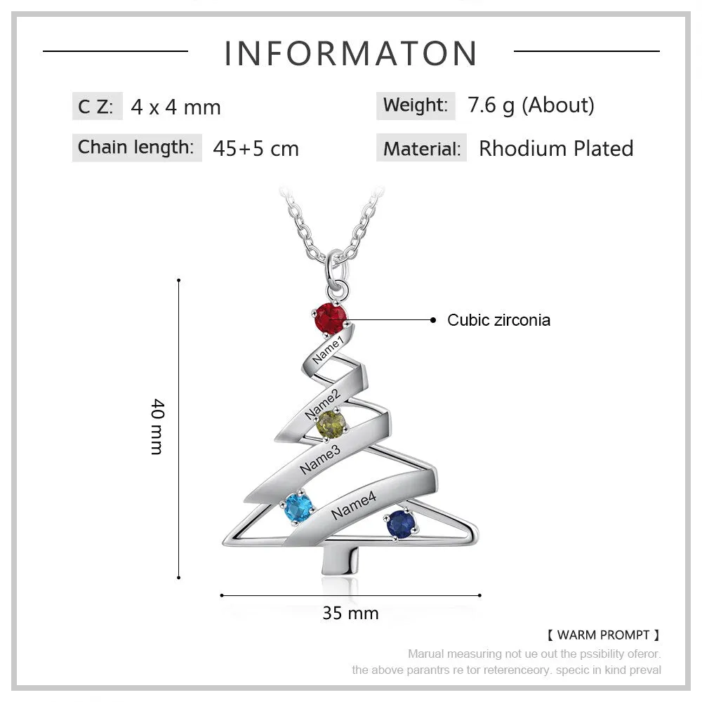 Personalized Birthstone Christmas Tree Necklace