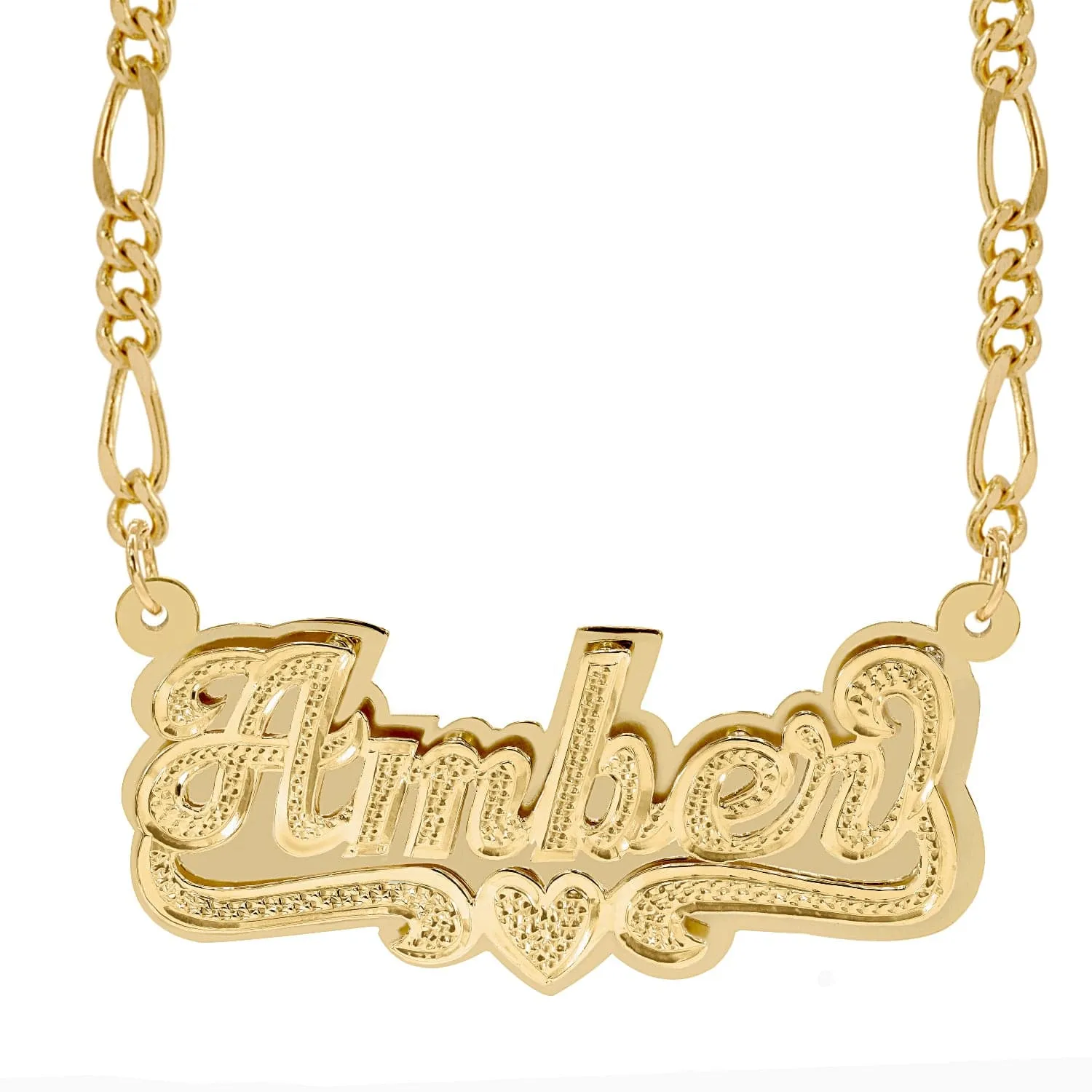 Personalized Double Plated Name Necklace Amber with Figaro chain