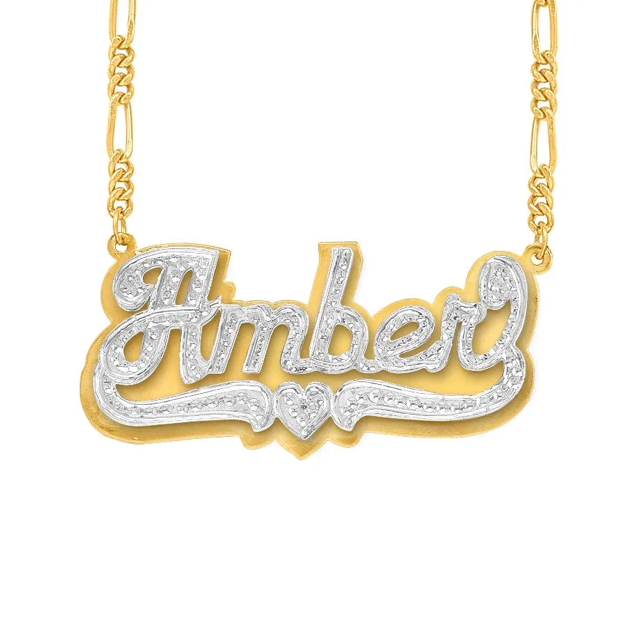 Personalized Double Plated Name Necklace Amber with Figaro chain