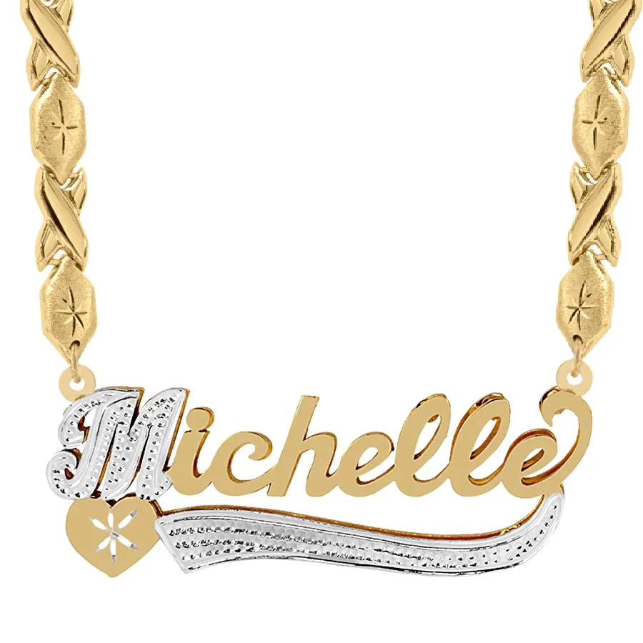 Personalized Double Plated Name Necklace W/ Tail and Heart