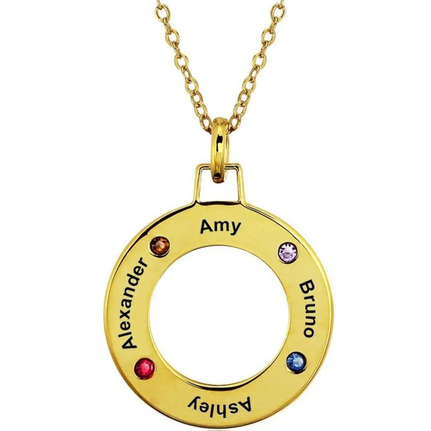 Personalized Gold 4 Birthstone Mother's Necklace Life Saver 4 Names