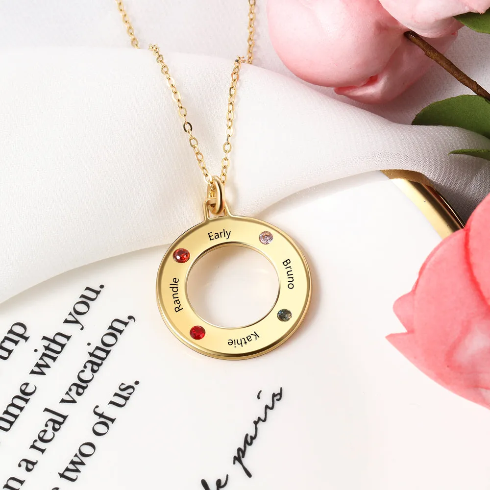 Personalized Gold 4 Birthstone Mother's Necklace Life Saver 4 Names