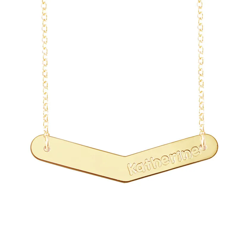 Personalized Gold Bar Necklace - Chevron