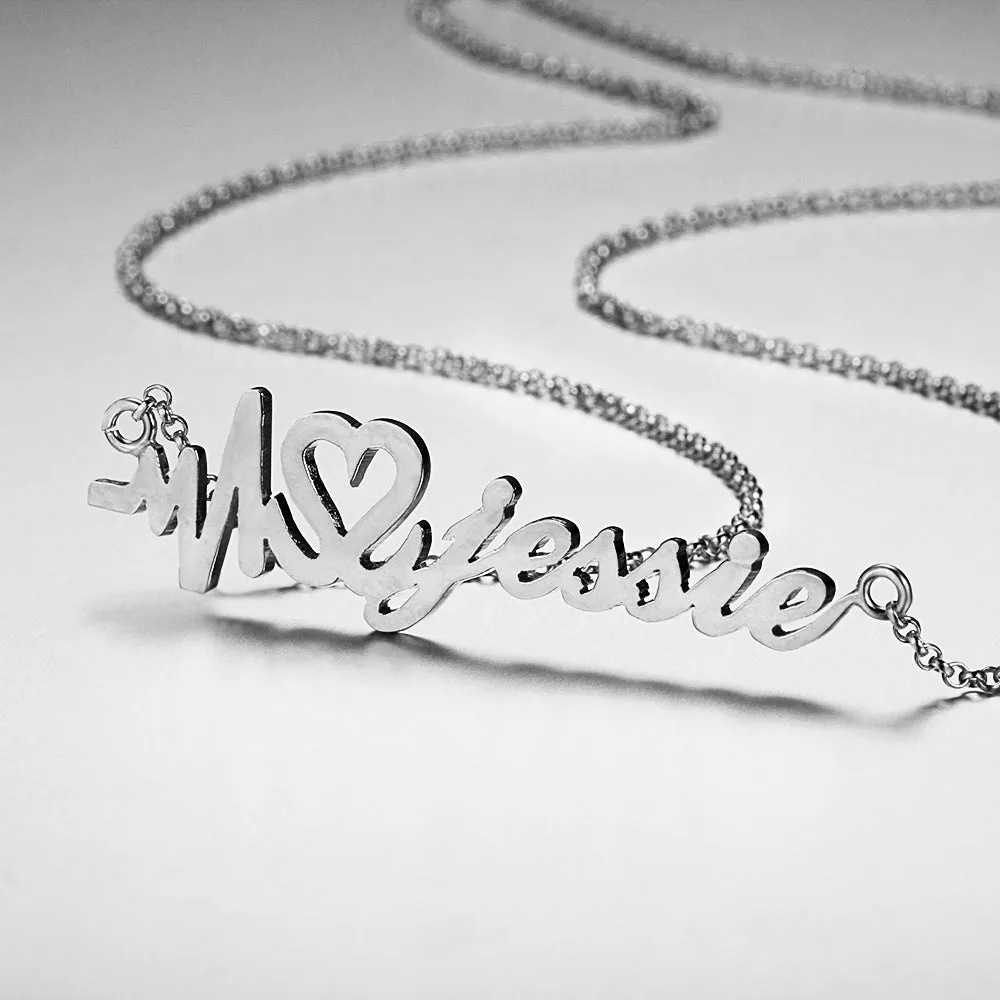 Personalized Heartbeat Name Necklace - Silver Gold or Rose Gold