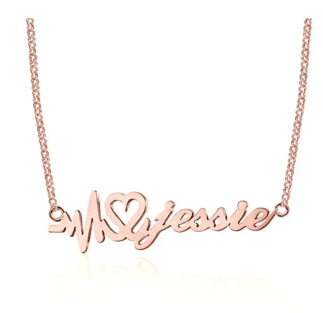 Personalized Heartbeat Name Necklace - Silver Gold or Rose Gold