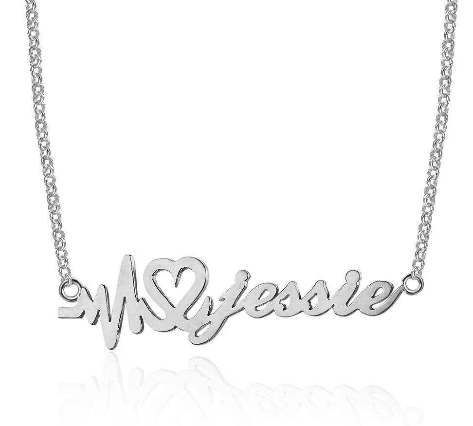 Personalized Heartbeat Name Necklace - Silver Gold or Rose Gold