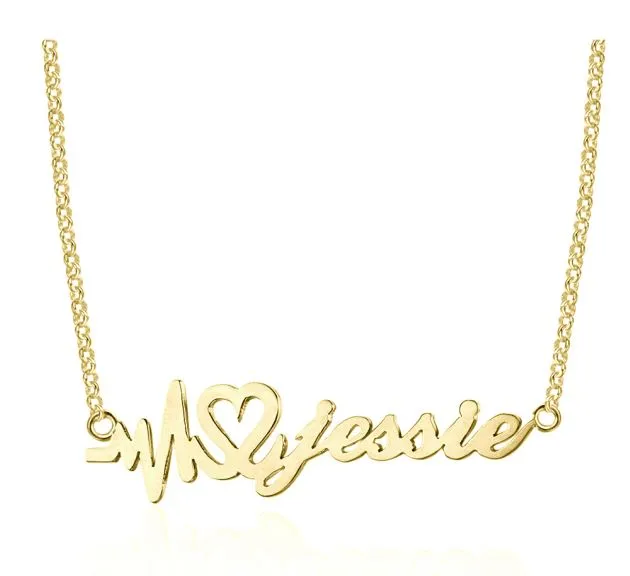 Personalized Heartbeat Name Necklace - Silver Gold or Rose Gold