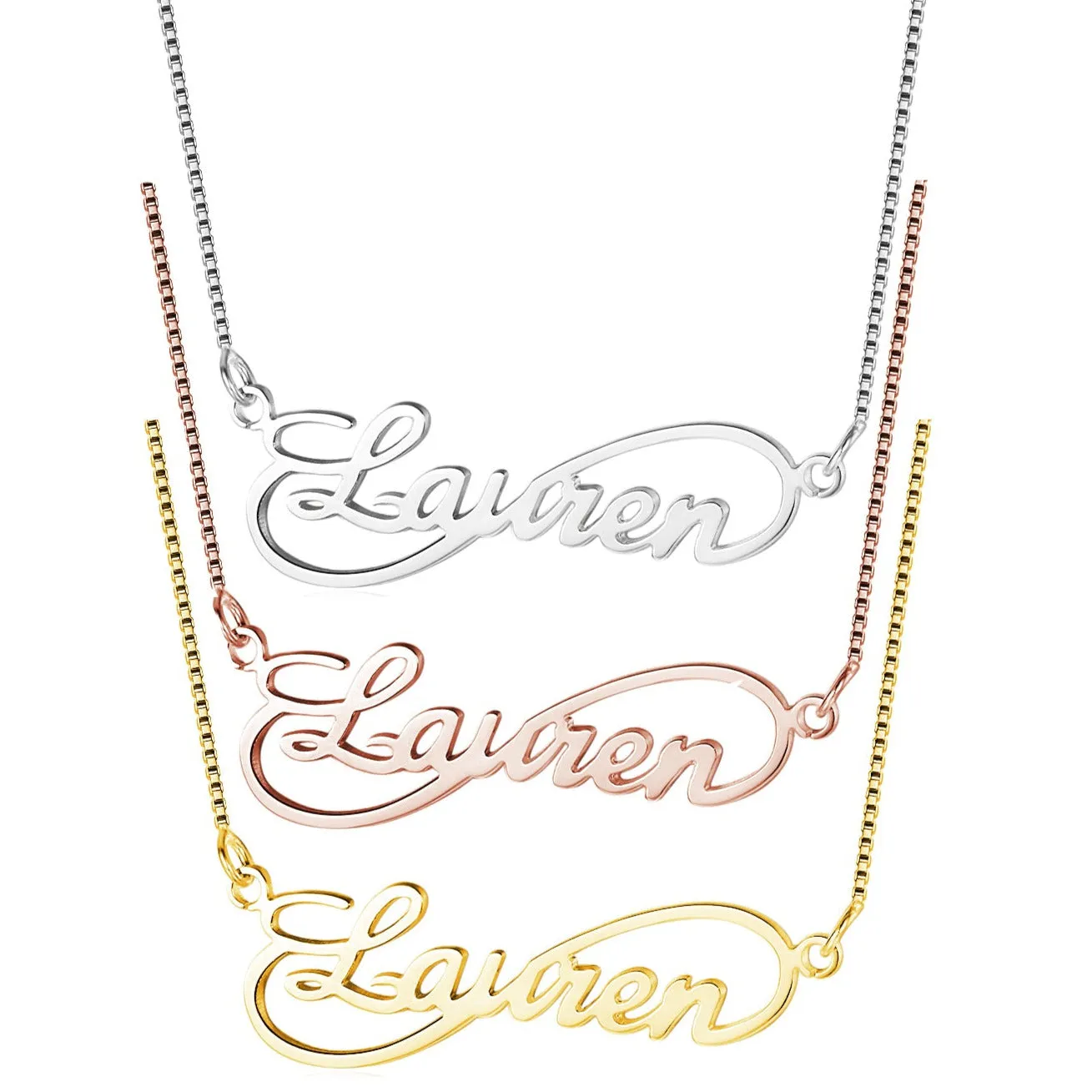 Personalized Infinity Cut Out Name Necklace - Silver - Gold - Rose Gold