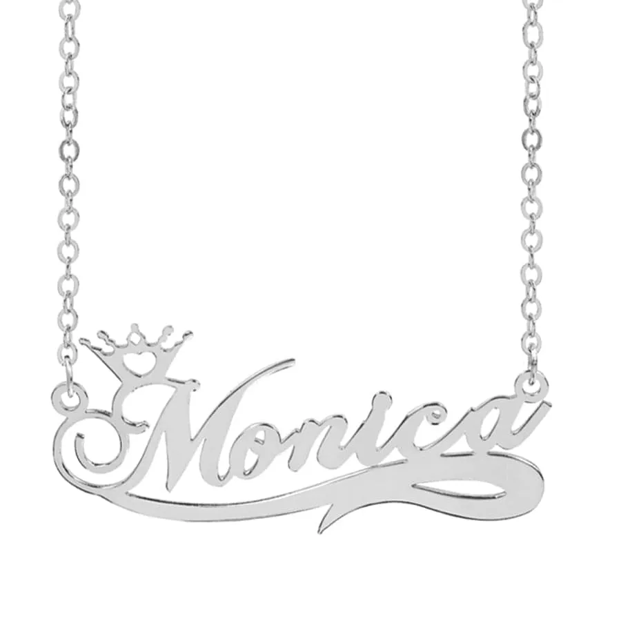 Personalized Name Crown Necklace with Tail Accent