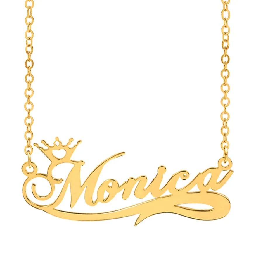 Personalized Name Crown Necklace with Tail Accent