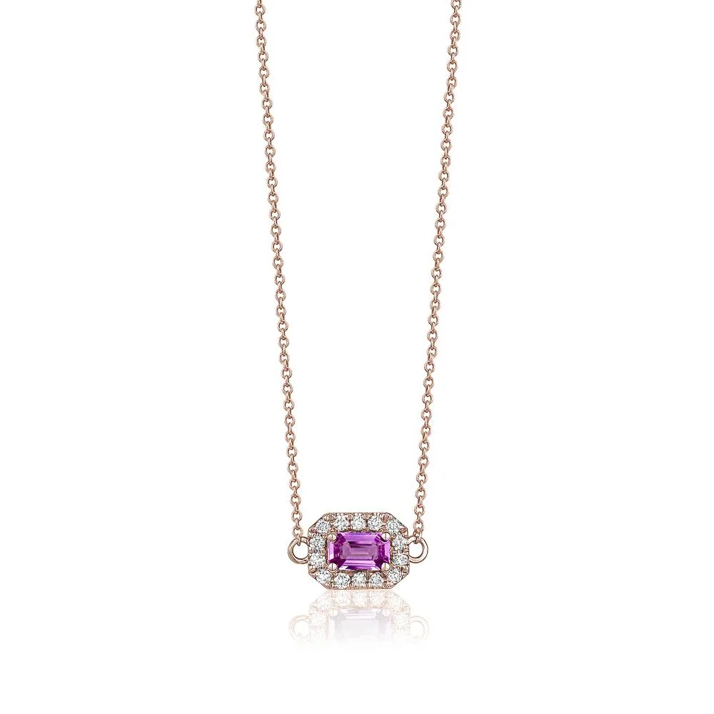 Pink Sapphire Halo Necklace