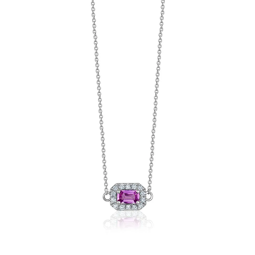 Pink Sapphire Halo Necklace