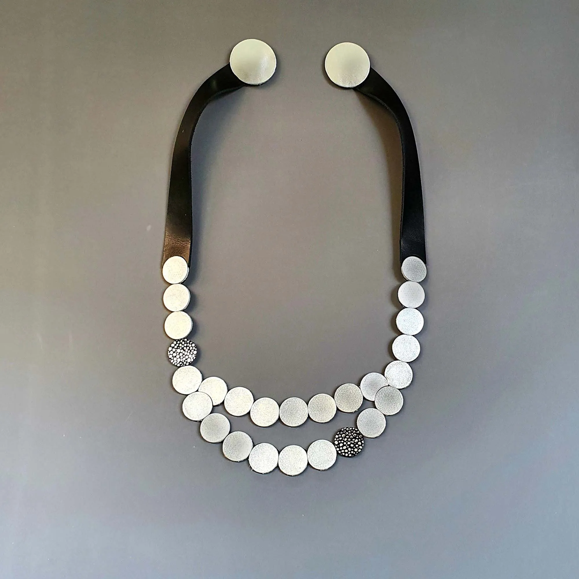 Raindrop Silver leather collar necklace