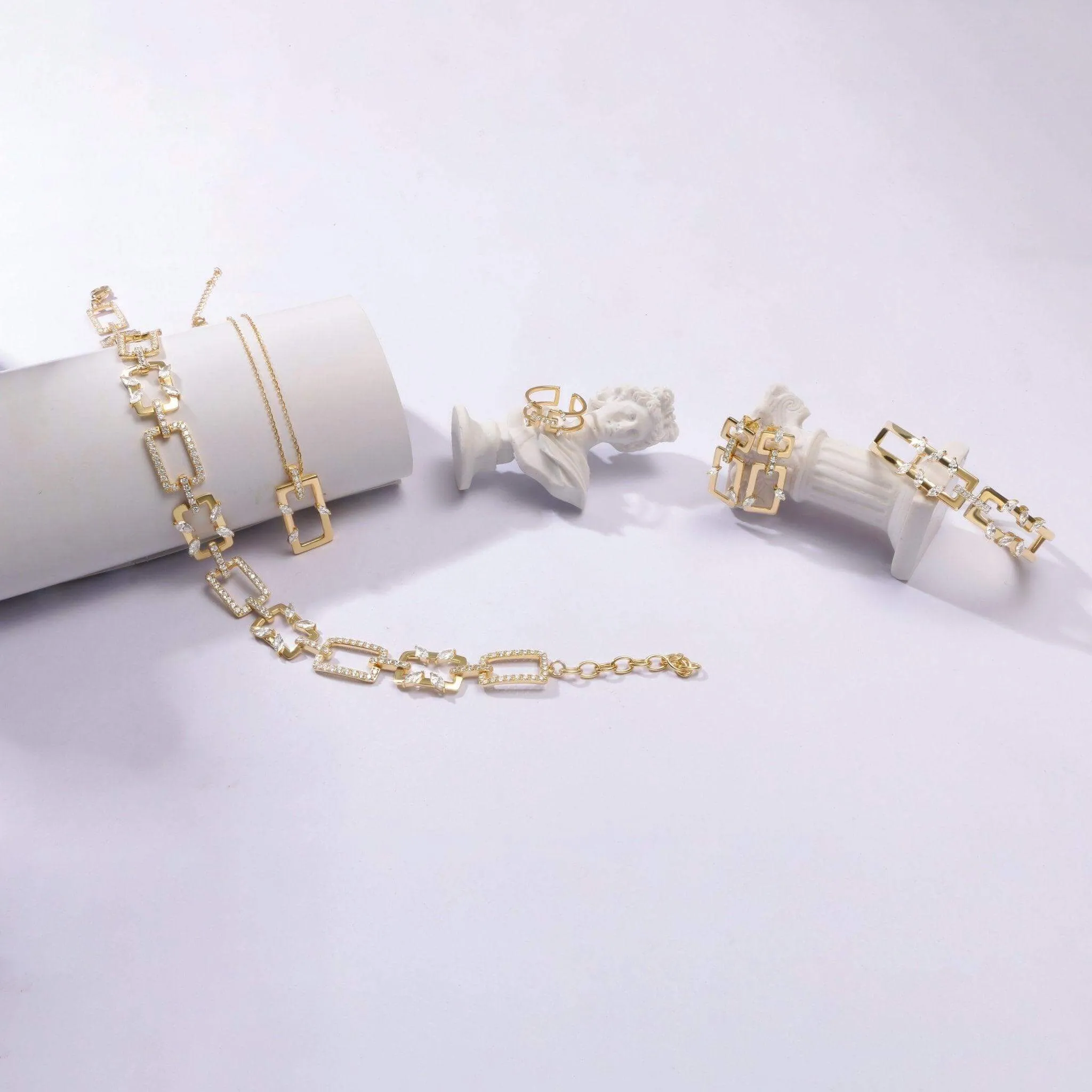 Rectangular Chain Necklace Jasmine Breeze Collection Designed by Golnaz Niazmand