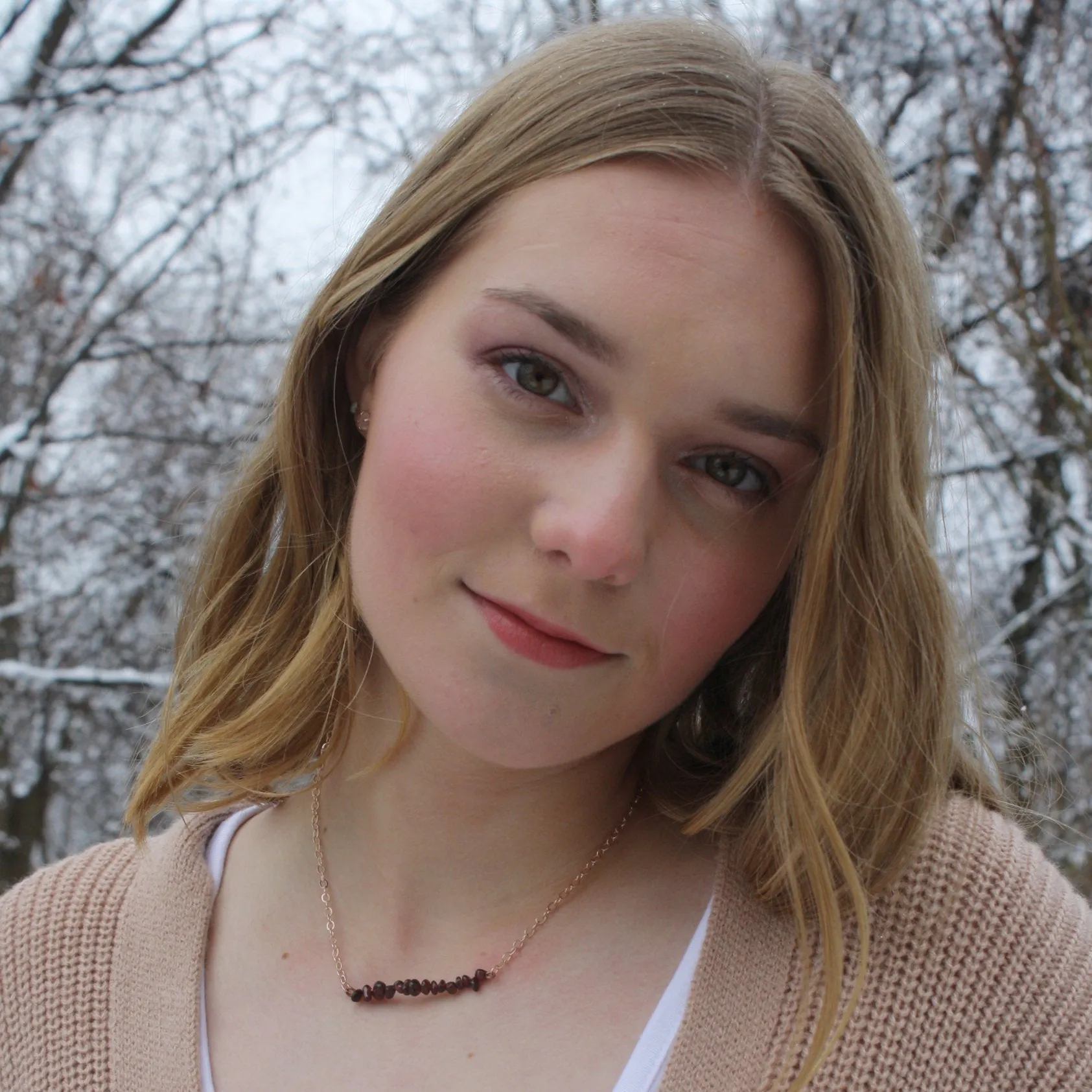 Red Garnet Bar Necklace