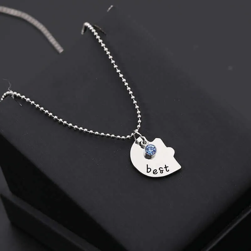 Rhinestone Engraved Puzzle Friendship Pendant BFF Necklaces