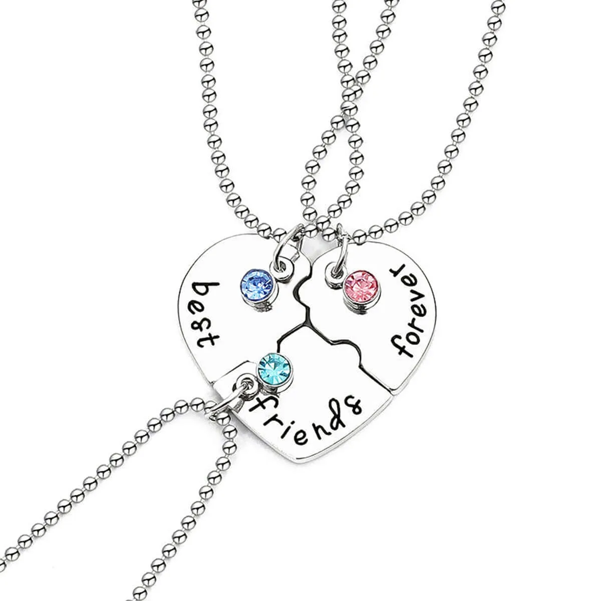 Rhinestone Engraved Puzzle Friendship Pendant BFF Necklaces